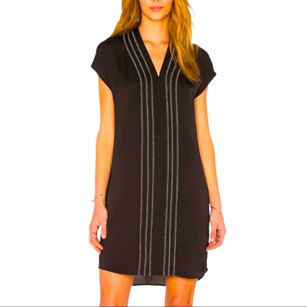 VINCE Embroidered V Neck Mini Dress